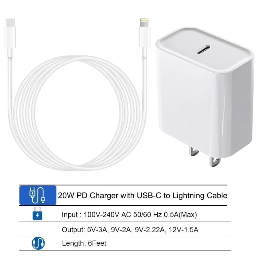 20W PD Charger w/ 6FT Cable, Fast Charging iPhone Charger, MFI Certified